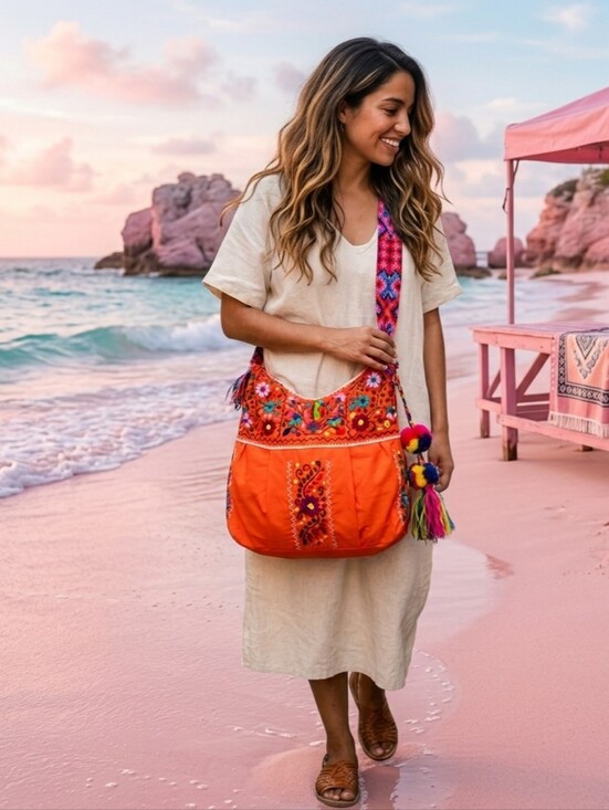 Handbags - New handmade Orange Embroidered Bag / Mexican Artisan Bag